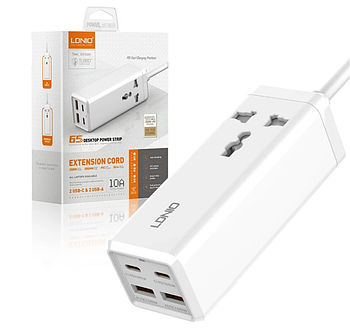 Зарядний пристрій для телефона ноутбука LDNIO SC1418 65W 2 USB-C + 2 USB-A + 1EU розетка PD/QC4.0+