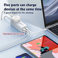 Зарядний пристрій для телефона ноутбука LDNIO SC1418 65W 2 USB-C + 2 USB-A + 1EU розетка PD/QC4.0+, фото 4