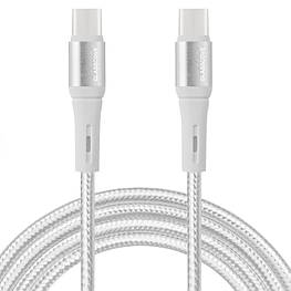 Кабель TYPE-C - TYPE-C BRAID 1 метр 60W (00000738) White