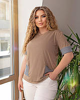Стильна жіноча літня трикотажна футболка великих розмірів із кишенями (р.48-58). Арт-1038/11