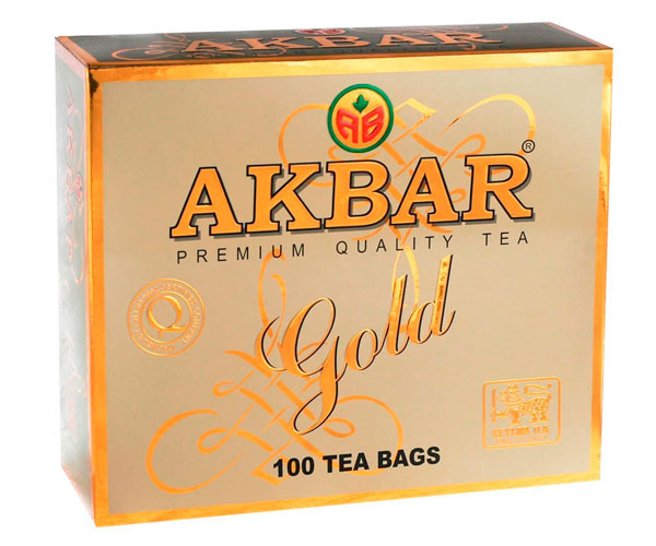 Чай чорний пакетований Akbar Gold 100 штук із ярличками.