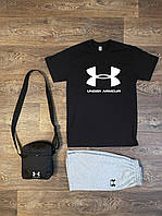 Літній комплект 3 в 1 футболка шорти та сумка Андер Армор чорного та сірого кольору