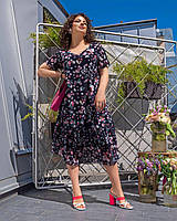 Жіноче літнє плаття до колін вільного крою у квітковий принт батал