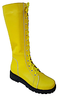 Стильные кожаные сапоги женские желтого цвета со шнурком на утолщенной подошве 42, Байка, Весна/осень