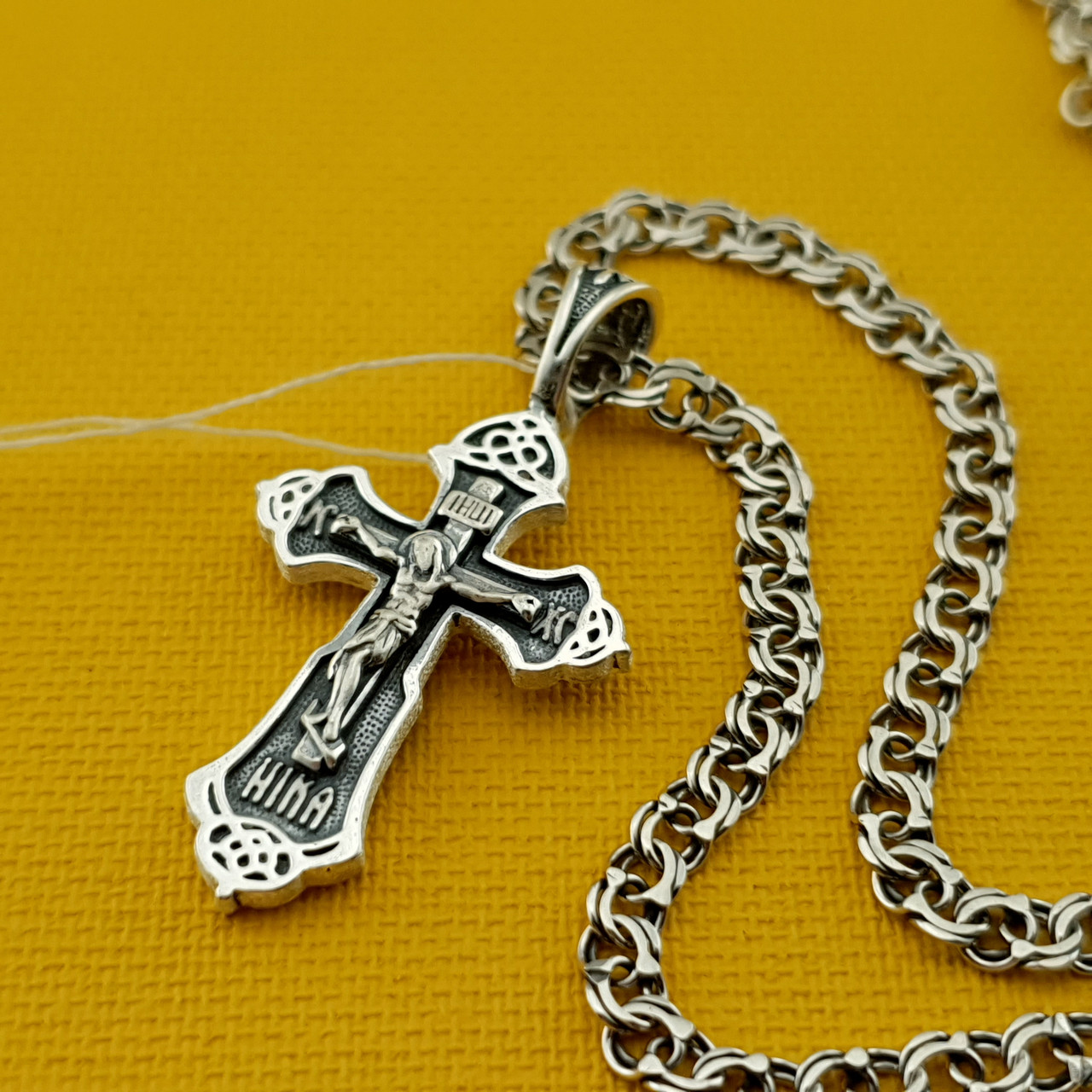 Срібний невеликий ланцюжок 55 см / цепочка і хрестик освячений, фото 1