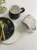 Чашка кофейная с блюдцем и ложечкой из керамики "Men" 200 мл