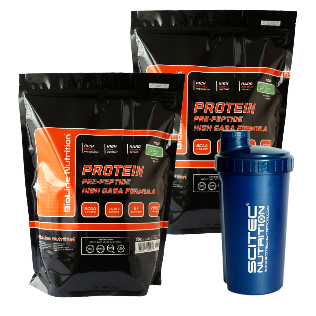 Протеїн Protein Pre-Peptide High Gaba Formula 4 кг смак морозиво пломбір Bioline Nutrition + Шейкер у подарунок, фото 1