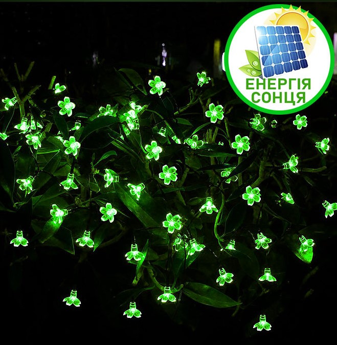 Гірлянда на сонячній батареї Сакура 100 LED колір Зелений