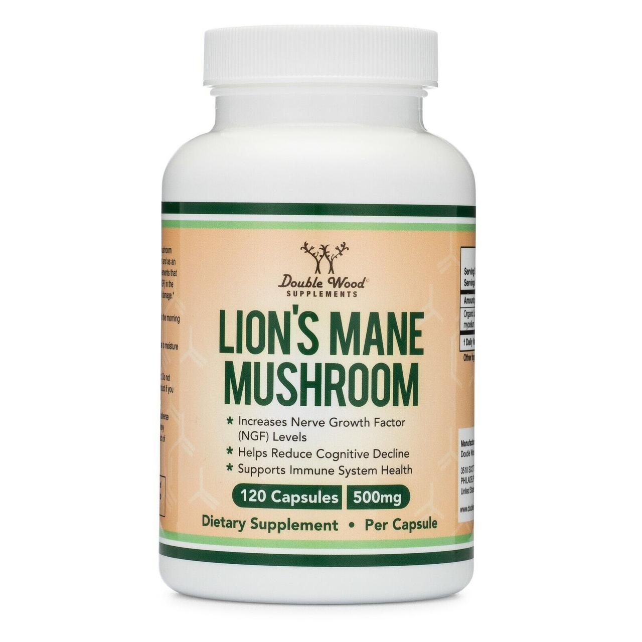 Їжовик гребінчастий Double Wood Lion's Mane Mushroom 500 mg, 120 capsules