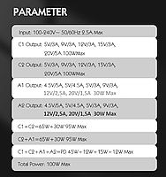 Зарядний пристрій для телефона ноутбука LDNIO A4809C 100W 2 USB-C + 2 USB-A PD/QC4.0+ GaN techology, фото 7