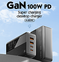 Зарядний пристрій для телефона ноутбука LDNIO A4809C 100W 2 USB-C + 2 USB-A PD/QC4.0+ GaN techology, фото 9