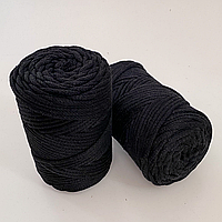 Шнур плетений чорний 3 мм (№750) macrame cord 3mm Макраме корд 3мм, бавовняний шнур для плетіння макраме