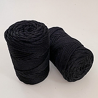 Шнур плетеный черный 3 мм (№750) macrame cord 3mm Макраме корд 3мм, хлопковый шнур для плетения