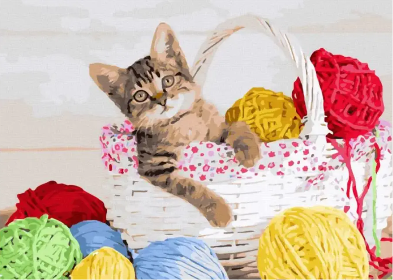 Картина за номерами Котик у клубочках Картини розмальовки за цифрами фарбами на полотні 40*50 Rainbow Art GX45168, фото 1