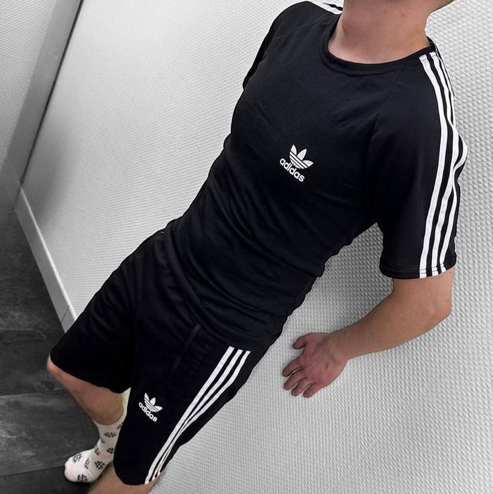 Чоловічий спортивний костюм Adidas літній шорти футболка комплект Адідас чорний