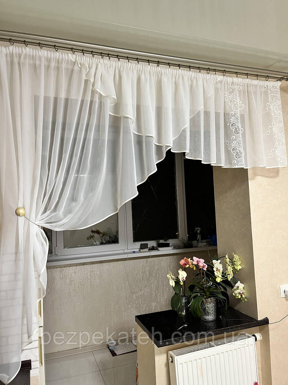 Стильна тюль для кухні. Готова завіска в кухню. Штора. Арка. Коротка кухонна тюль