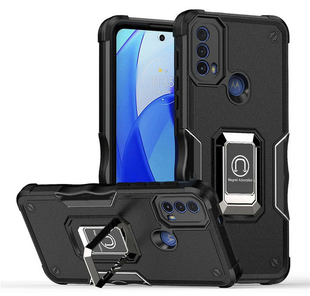 Протиударний чохол для Motorola E20/E40 чорний із кільцем підставкою