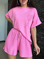 Яскравий жіночий костюм футболка оверсайз та шорти машинна в'язка Dmk5480, фото 3