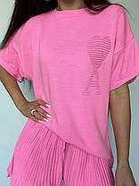 Яскравий жіночий костюм футболка оверсайз та шорти машинна в'язка Dmk5480, фото 2