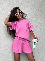 Яскравий жіночий костюм футболка оверсайз та шорти машинна в'язка Dmk5480, фото 4