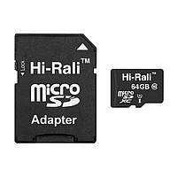 Карта памяти + адаптер Hi-Rali 64 Гб MicroSDXC (максимальная скорость 104Мб/с, скоростная, UHS-1) - Черный