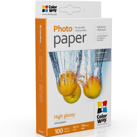 Папір 10*15см глянцевий 180г/м 100 шт ColorWay PG1801004R, фото 1