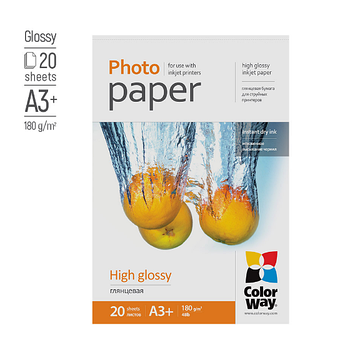 Папір А3 глянцевий 180г/м 20 шт ColorWay PG180020A3+