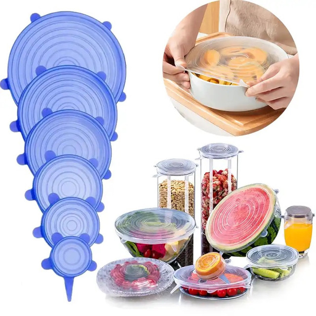 Купити Силіконові багаторазові кришки набори 6 штук для продуктів і ...