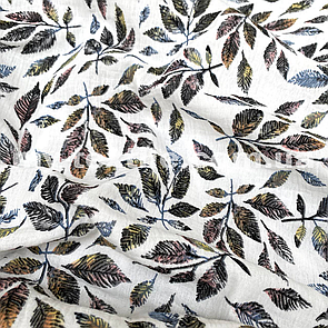 Тканина Муслін жатка принт двосторонній Листя різнокольорові