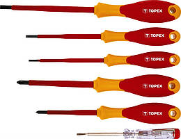 Викрутки TOPEX набір 6шт, діелектричні, тестер напруги, SL,PH, сталь CrMo Baumar - Порадуй Себе