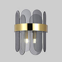 Золотой настенный светильник-бра с графитовым стеклом на 2 лампы (909-LWXL3010 GD+BK)