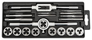 Плашки та мітчики TOPEX, набір 20шт, M3-M12, крок різьблення 0.5-1.75мм, вольфрамова сталь Baumar - Порадуй Себе