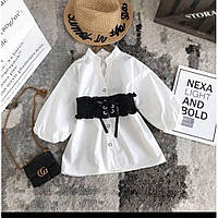 Белая блузка -туника для девочки с черным поясом