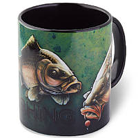 Сувенирная рыболовная Чашка VA Carp Fishing 330мл, черный, керамическая, подарок рыбалке, с принтом