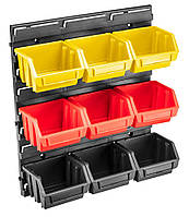 Панель для майстерні TOPEX універсальна, 9 контейнерів 7.5х11.6х11.2см, 12.5х34.5x38.5см, пластмаса Baumar - Порадуй Себе