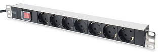 Пристрій розподілу електроживлення DIGITUS 1U, 7xSchuko, 16A, 250V, вимикач, вилка Schuko Baumar - Порадуй Себе