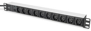 Пристрій розподілу електроживлення DIGITUS 1U, 10xC13, 10A, 250V, предохранитель, вилка C14 Baumar - Порадуй Себе