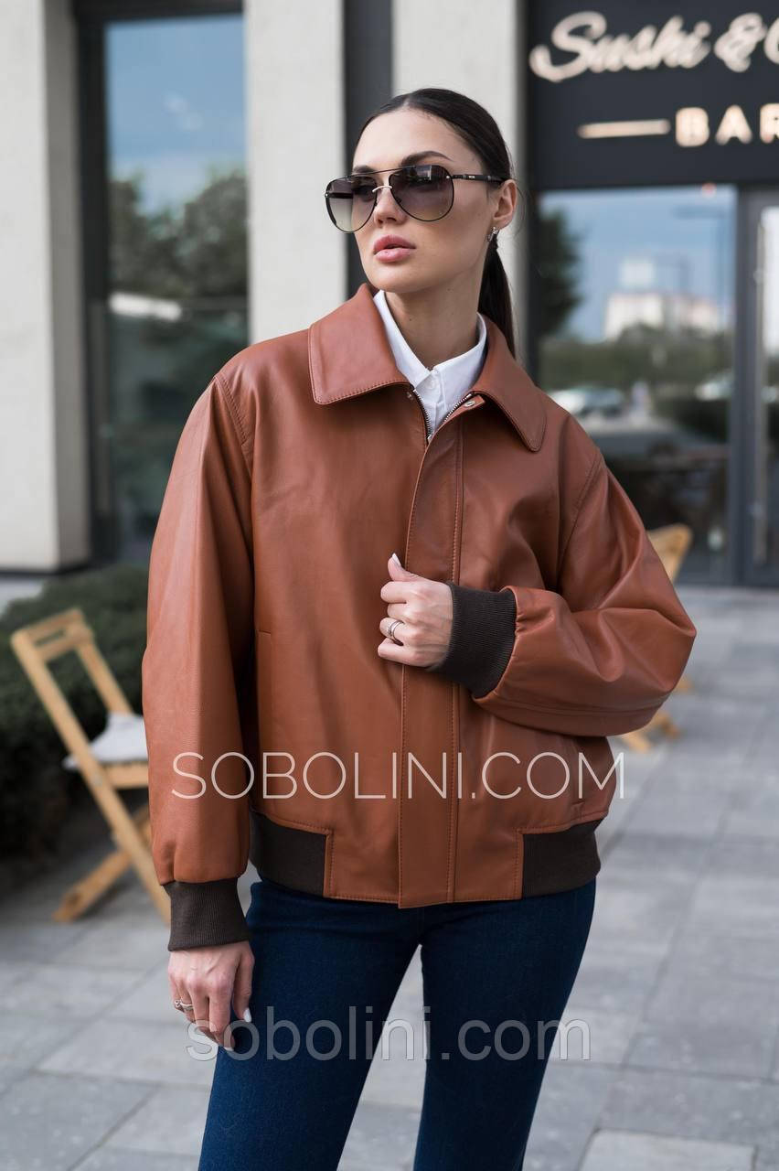 Шкіряний класичний бомбер розмір M,L,XL