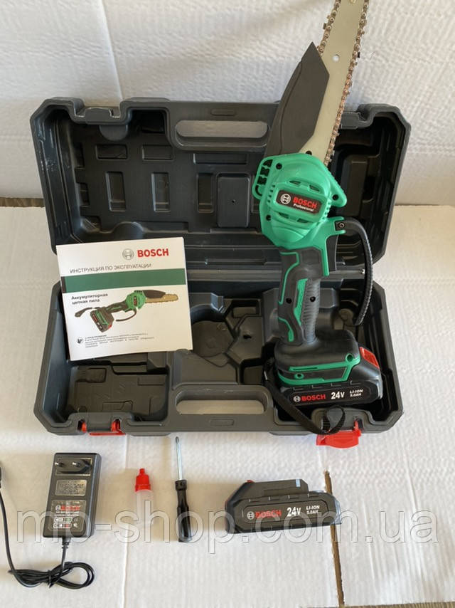 Акумуляторна міні-пила Bosch  (24V, 5Аh, шина 16 см) АКБ веткоріз Бош, фото 1