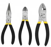 Набір шарнірно-губцевих інструментів Stanley Basic, 3шт, Пасатижі переставні,Плоскогубці подовжені прямі,Кусачки-бокорізи, 152мм
