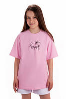 Летний Костюм для девочки / футболка Oversize и шорты 110, светло-розовый-белый