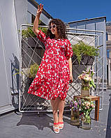 Женское летнее платье свободного кроя в цветочный принт батал