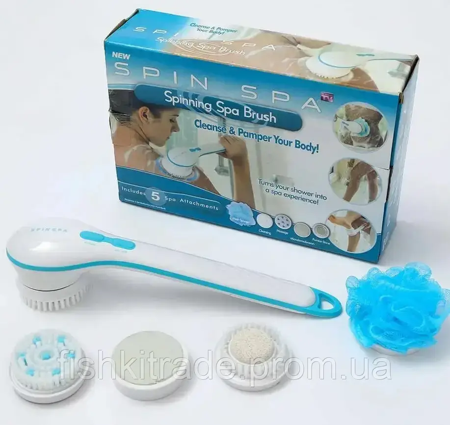 Массажная щетка для тела Spin Spa Brush WN-01 Электрическая щетка для ухода за телом с насадками d - фото 3 - id-p1850671336