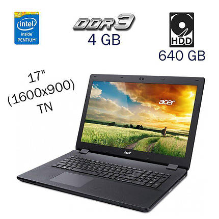 Ноутбук Acer Aspire E17 ES1-731/17"/Pentium N3700 4 ядра 1.6GHz/4GB DDR3/640GB HDD/HD Graphics/WebCam/DVD-ROM, фото 2
