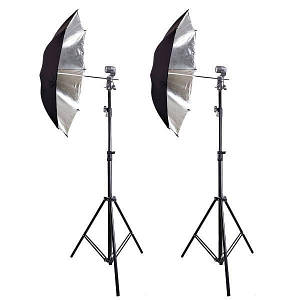Комплект постійного студійного світла Prolight з парасольками на відбиття 84 см чорний срібло