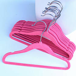 Плічка вішалки для дитячого одягу м'які флоковані (оксамитові) рожеві, 30 см, 5 шт