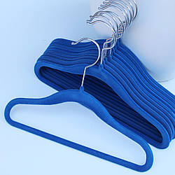 Плічка вішалки тремпелі флоковані (оксамитові, велюрові) для дитячого одягу сині, 30 см, 5 шт