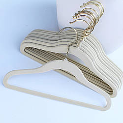 Плічка дитячі вішалки для одягу в шафу, гардероб флоковані (оксамитові) пісочного кольору, 30 см