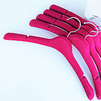 Оксамитові плічка вішалки тремпелі для верхнього одягу, трикотажу флоковані рожеві, 43 см