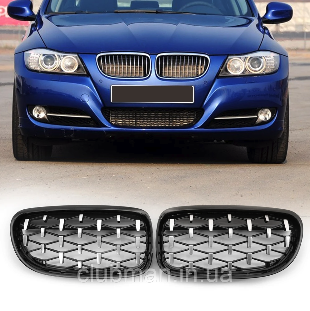 Решітка ноздрі BMW (БМВ) 3 series Е90 Е91 LCI (2009-2012) Унікальна Чорний Глянець +Хром (51137201967)